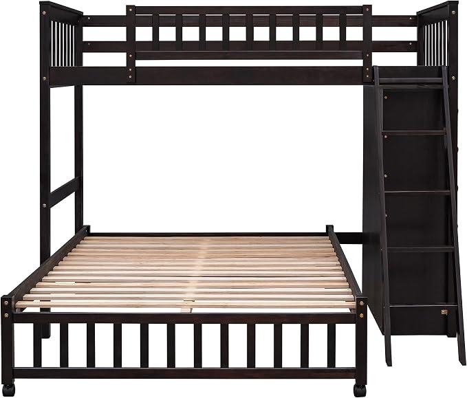 Harper & Bright Designs Twin Over Full Wood Bunk Bed with Cabinet, High Loft Bunk Bed with 6 Drawers and 3 Flexible Shelves for Kids Teens Adults (Espresso)