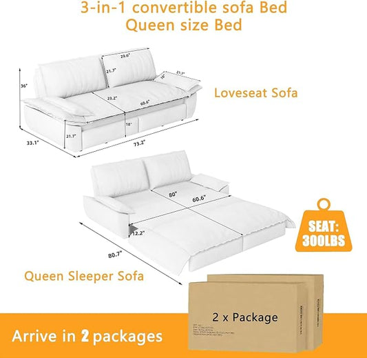 70.1" Sofa Bed Queen Size, Pull Out Couch Bed, 3-in-1 Convertible Sleeper Sofa with Cushion Armrest, Modern Velvet Futon Couch for Living Room, Small Space, Apartment, Bedroom, Beige