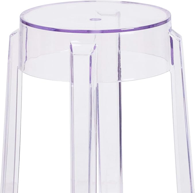 Flash Furniture Laney 25.75" Indoor/Outdoor Counter Height Transparent Dining Stool with Foot Ring, Stackable Ghost Counter Height Stool, Transparent