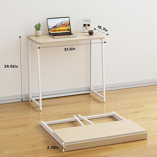 WOHOMO Folding Desk, Small Foldable Desk 31.5" for Small Spaces, Space Saving Computer Table Writing Workstation for Home Office, Easy Assembly, Oak