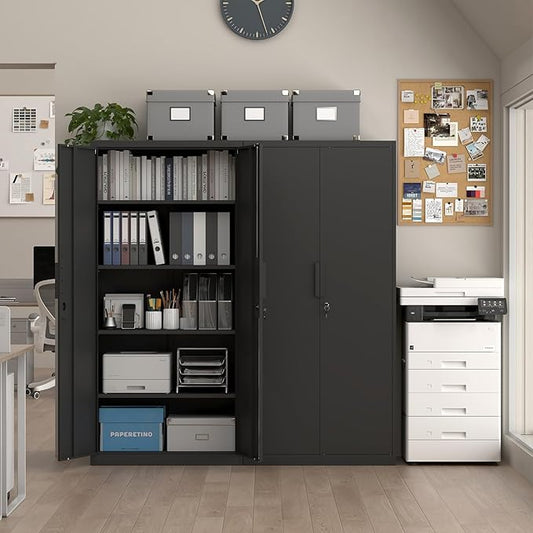 72''H Garage Storage Cabinet with Lock, 18'' Deep Metal Storage Cabinets with Doors and 4 Adjustable Shelves, Steel Locking Cabinet, Tool Cabinet for Laundry Room, Garage, Home Office, Black