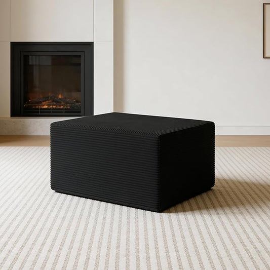 Ottoman for Cloud Sectional Boneless Couches Living Room, Modular Ottoman for Deep Seat Oversized Couch, Memory Foam Compressed Spineless Foot Rest for Bedroom Apartment Black