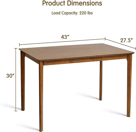 HOMYZOO Small Dining Table for 4-6 People, 43 Inch Rectangular Solid Wood Kitchen Table for Small Space, Easy Assembly, Dining Room Table for Home, Apartment, Office, Walnut