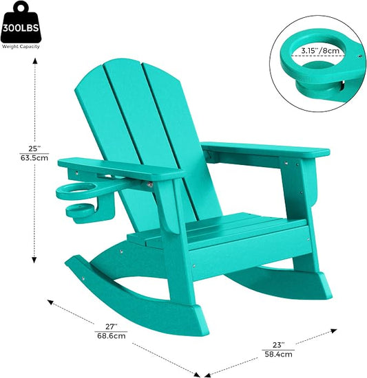 Costaelm Paradise Kids Outdoor Preschool HDPE Plastic Classic Adirondack Rocking Chair (Set of 2), Turquoise