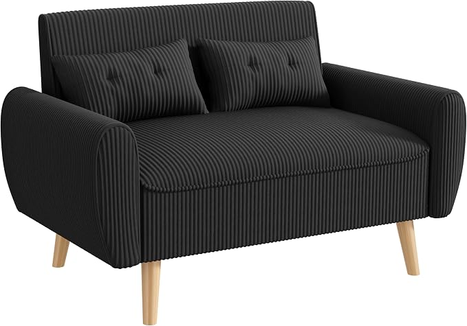 JAMFLY 47'' Small Loveseat Sofa, 2 Seat Compact Couch with Tapered Legs, Black Upholstered Furniture, Solid Wood Frame, Comfy Foam Cushion, Easy Assembly for Small Spaces