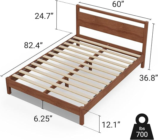 LIFEMENT Signature Wood Platform Bed Frame with Headboard, Essential, Noise Free, Under Bed Storage, No Box Spring Needed, Easy Assembly (Cherry, Queen (U.S. Standard))