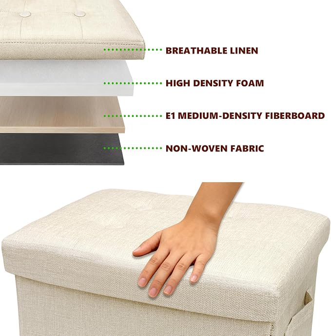 ALASDO Storage Ottoman Footrest Stool Small Ottoman with Storage Foldable Ottomans Foot Rest Footstool Bench for Living Room 17x13x13inches Beige