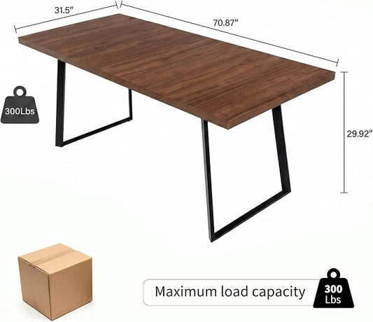 ZckyCine 70.87 Inch Dining Table for 4‑6, Rustic Wood 1.57‑Inch Tabletop, Black Metal Frame for Apartment & Kitchen