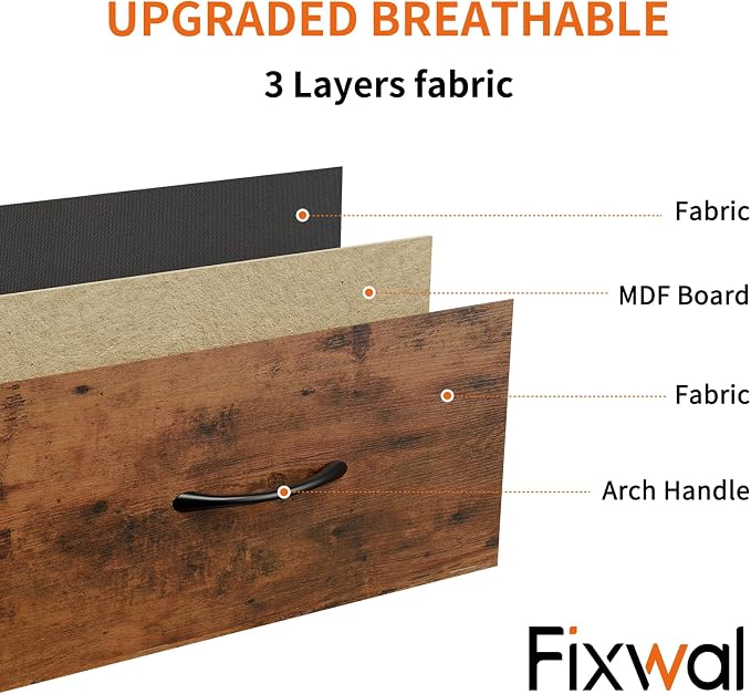 Fixwal Tall Dresser for Bedroom, Storage Dresser Organizer with 7 Fabric Drawers, Nightstand Furniture in Closet, Entryway, Hallway, Rustic Brown Wood Grain Print