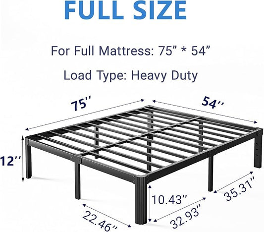 12 Inch High Heavy Duty Full Size Bed Frame Metal, Platform Bed Frame Full Size No Box Spring Needed, Noise Free, Easy Assembly, Black