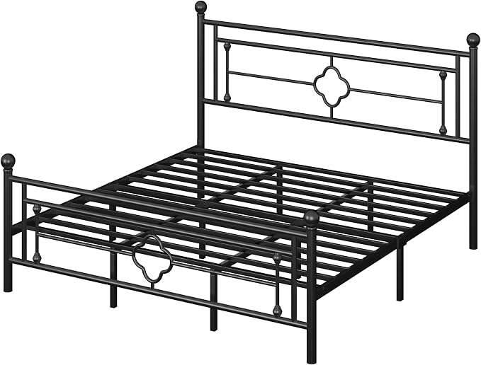 Allewie King Size Metal Platform Bed Frame with Victorian Vintage Headboard and Footboard/Mattress Foundation/Under Bed Storage/No Box Spring Needed/Noise-Free/Easy Assembly, Black