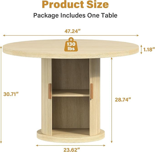 47.24" Round Dining Table for 4, Farmhouse Fluted Kitchen Tables Dining Room Circle Dinner Table, Modern Wood Kitchen & Dining Room Tables