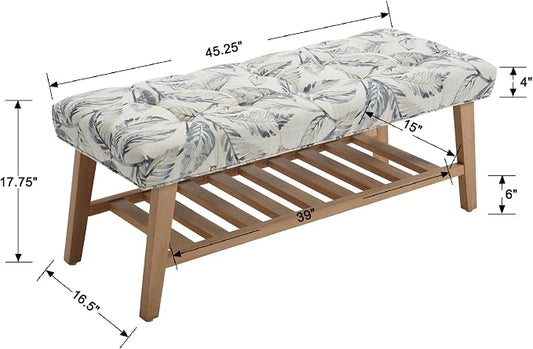 Kmax Entryway Bench with Shoe Storage, Upholstered Wood Storage Bench for Living Room Window Bench with Storage for Bedroom End of Bed - Linen, Floral Pattern