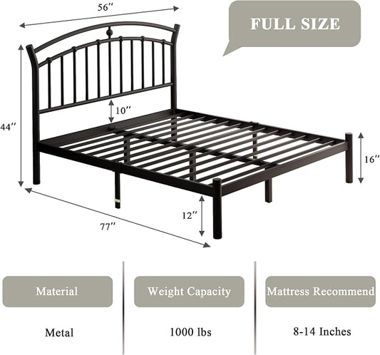 Feonase Full Black Bed Frame, Heavy-Duty Metal Bed Frame with 13 Hardened Steel Slats, 12" Under-Bed Storage, Noise-Free, Easy Assembly