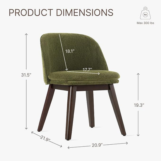 KISLOT Wooden Dining Chairs Set of 2, Fabric Upholstered Modern Dining Room Chairs with Double-Layer Thick Seat Cushion & Ergonomic Backrest for Restaurant, Kitchen and Café, Green