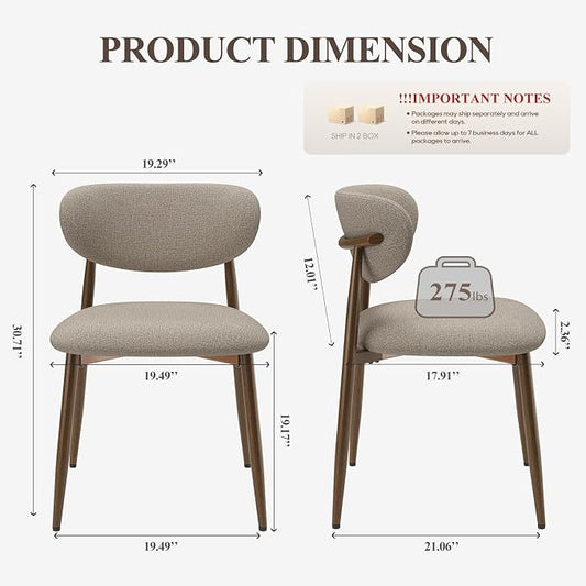 MALOL Upholstered Dining Chairs Set of 4, Curved Back Kitchen Chairs with Metal Legs and Anti Slip Pads, Dining Room Chair for Home and Restaurant, Camel