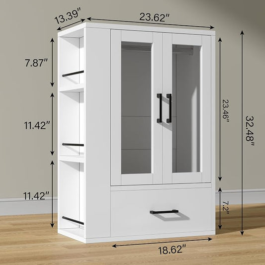 Wooden Dog Closet with LED Lights, Pet Wardrobe Organizer | Storage Cabinet for Dog & Cat Clothes, Toys, Food | Multi-Use Furniture, White