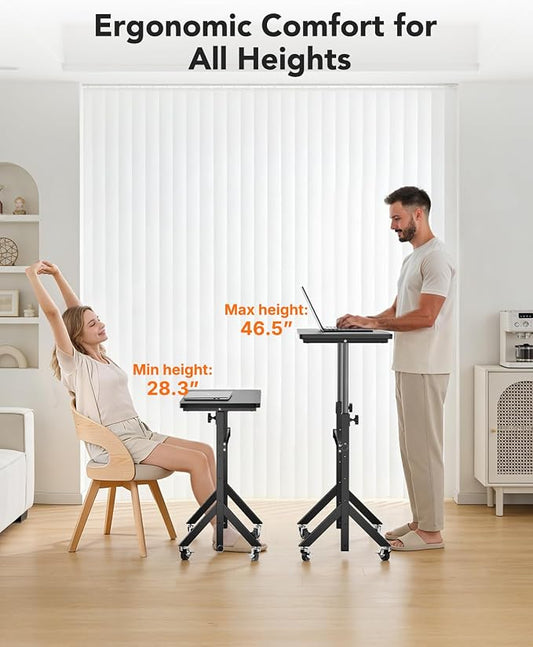 ErGear Small Standing Desk Adjustable Height, 6 Height Settings Up to 46.5″, Walking Pad Desk with Triangular Leg Design, Smooth Mobility with Lockable Wheels, Standing Desk for Walking Pad, Black