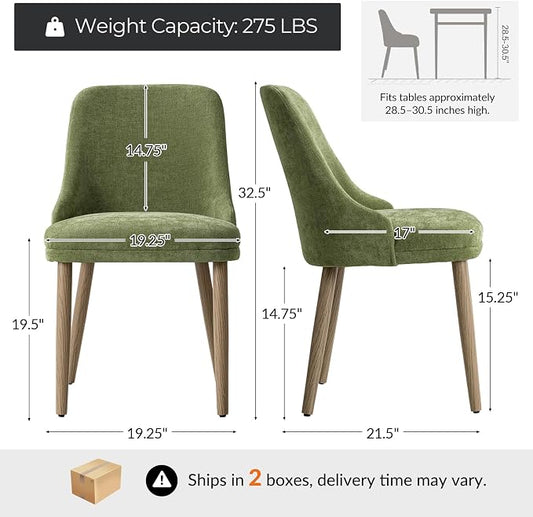Upholstered Dining Chairs Set of 4, Fabric Dining Room Chairs with Curved Backrest, Solid Wood Legs, Modern Kitchen Chairs for Dining Room Living Room, Moss