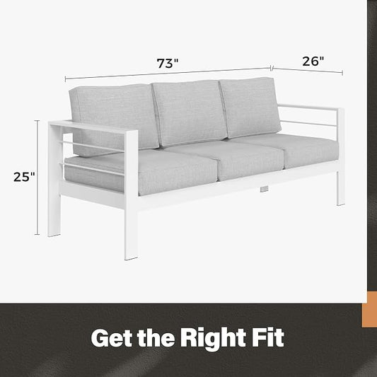 Solaste Outdoor Couch Aluminum Patio Furniture Sofa, 3-Seat All-Weather Metal Outdoor Patio Furniture with Cushions,Light Grey