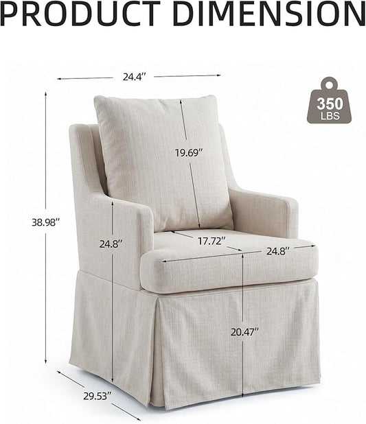UVV Upholstered Dining Chairs Set of 4, Modern Kitchen Chair Dining Room Chair with 4 Casters, Linen Armchair for Bedroom Reading Room Living Room, Beige