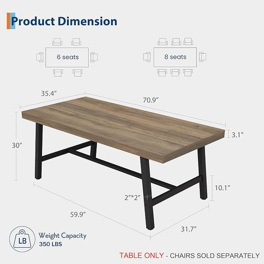 GarveeHome Industrial Dining Table for 6-8 People, 70.87" Long Kitchen Table with Sturdy Metal Frame, Rectangular Counter for Dinner, Kitchen, Dining Room (Rustic Pear, 71" Non-extendable)