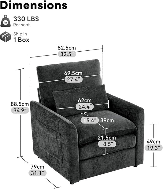 Iroomy Modern Accent Armchair – Cloud-Like Single Sofa with Pocket Spring Seat, Soft Chenille Fabric, Removable Cover, Cozy Lumbar Support for Living Room, Bedroom, Apartment, Dark Gray