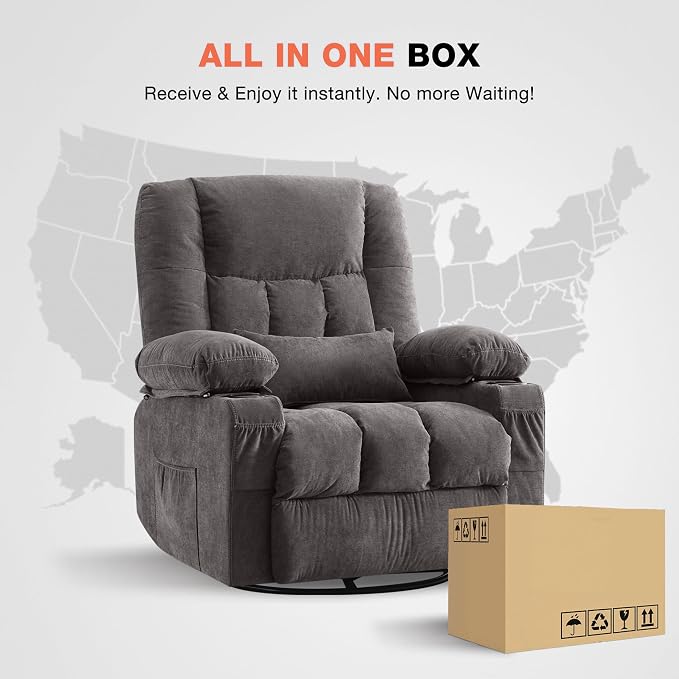 MAHOMICO Recliner Chair with Cup Holders for Living Room Single Seat Manual Oversized Recliner with Ergonomic, Side Pocket for Adult