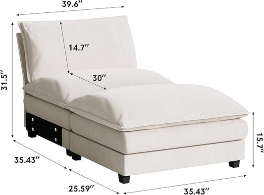 Homall Modular Sectional Sofa, Sofa Couch with Reversible Ottoman, DIY Combination Chenille Deep Seat Cloud Couch for Living Room, Apartment (White, 1-Seat & 1-Ottoman)