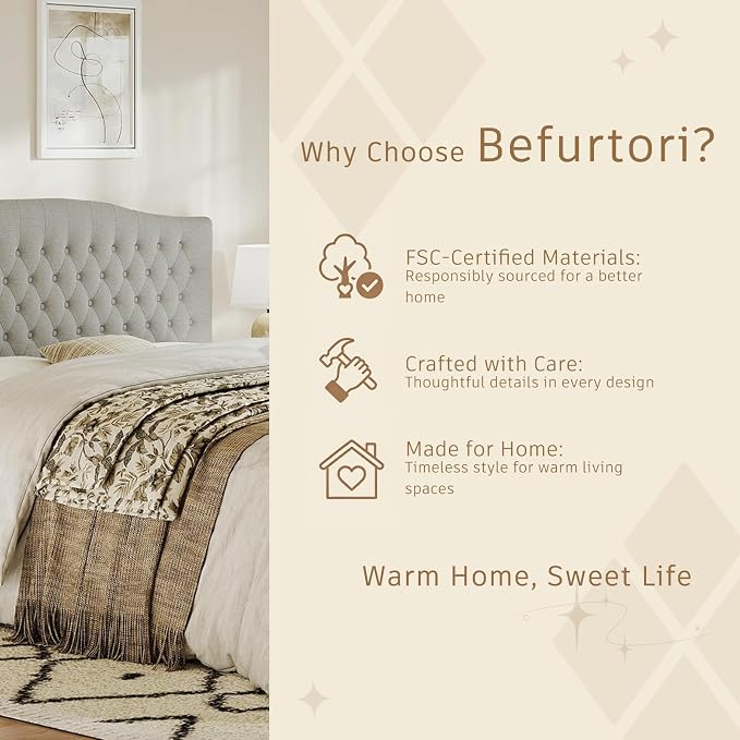 King Headboard Only, Linen Classic Tufted Design, Gray Linen | 2 installation options: 1.bed frame mount 2.wall mount (for adjustable bed), Classic hand-tufted headboard king size