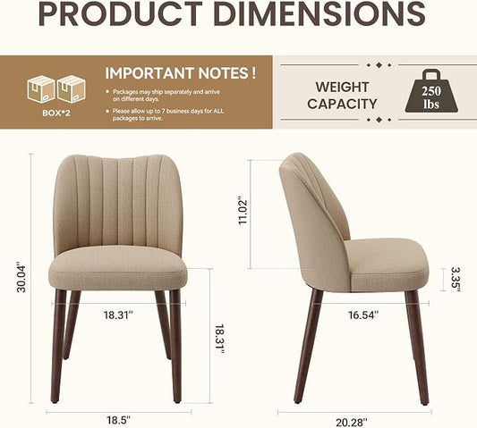 Upholstered Dining Chairs Set of 4, Modern Fabric Dining Chairs with Curved Backrest & Solid Rubber Wood Legs, Padded Kitchen Dining Room Chairs for Restaurant Cafe, Camel
