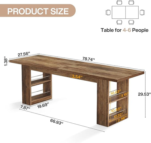 Tribesigns 2-Person Desk, 79-Inch Extra Long Office Desk with Storage Shelves, Work Table, Conference Table for Home Office, Natural Brown