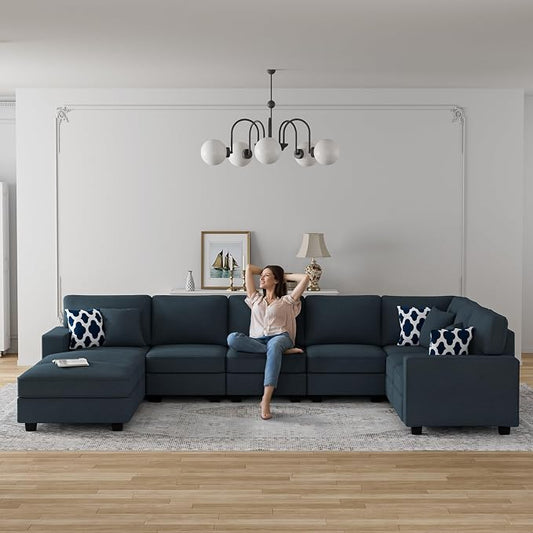 Legend Vansen Oversized Modular Sectional Sofa,U/L‑Shaped Reversible Couch with Ottoman,Deep Seat Plush Polyester Sofa for Living Room,9‑Seater,Charcoal