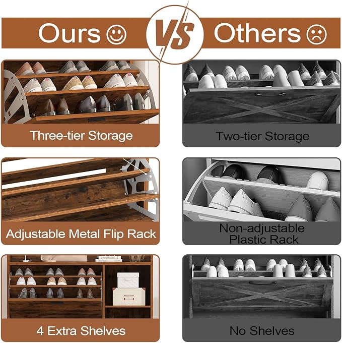 Shoe Cabinet Storage, 3 Layers Shoe Storage Cabinet for Entryway with 3 Flip Drawers and 4 Shelves, Large Capacity Shoe Organizer for Entryway