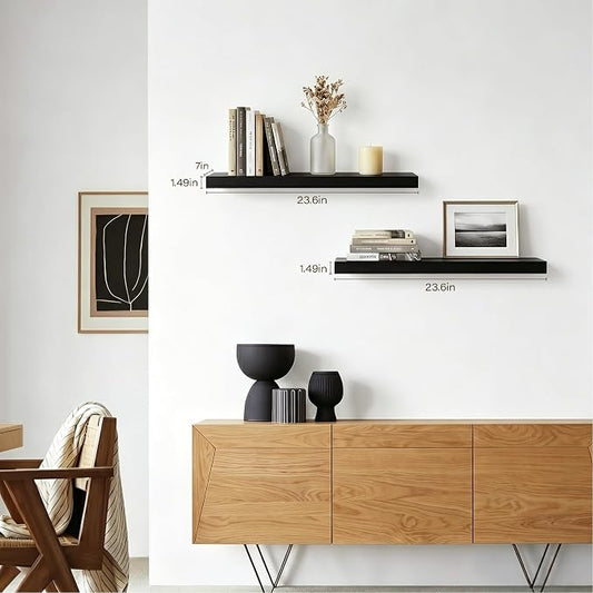 Floating Shelves for Wall, 23.6'' Black Wall Shelves for Bathroom,Bedroom,Living Room,Kitchen & Study Room,33 lbs Capacity