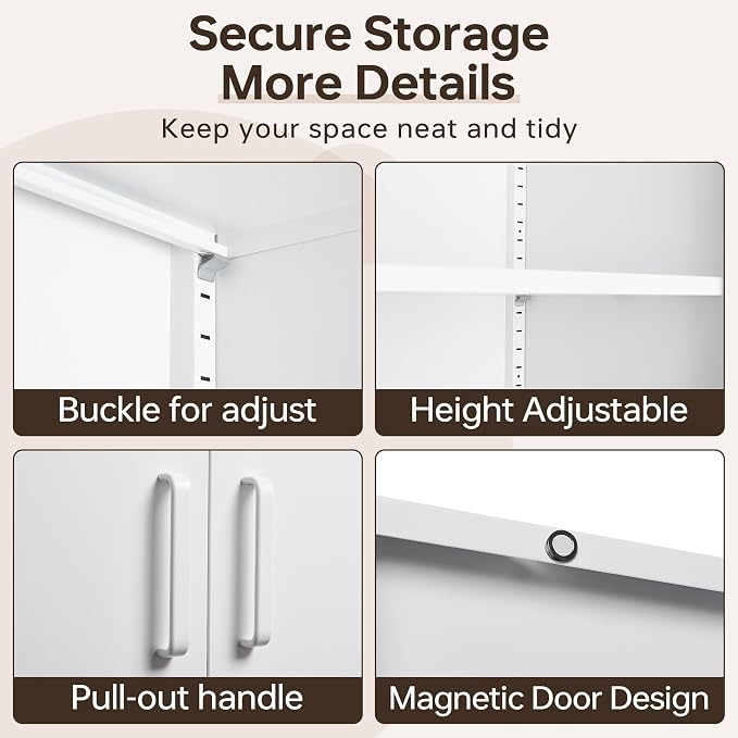 72"H Metal Storage Cabinets, Tall Locking Garage Cabinet with 2 Doors and 5 Adjustable Shelves, Steel Utility Tool Caninet, White Lockable Outdoor Storage Cabnet for Pantry, Garage, Home Office