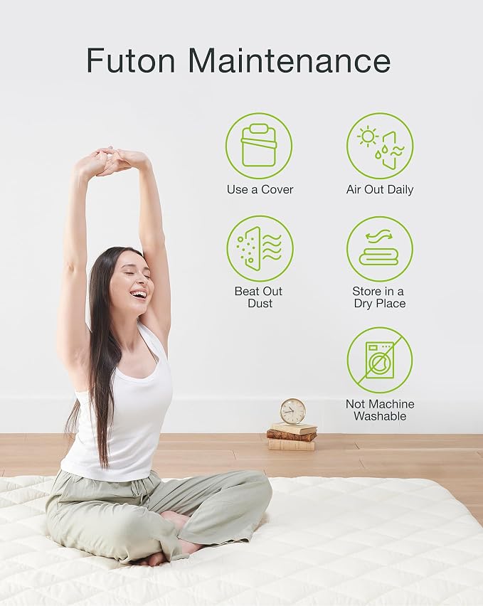 FULI Premium Japanese Futon Bed, Foldable Floor Bed, Wavy Foam Core Portable Sleeping Pad Shikibuton, Made in Japan (Queen)