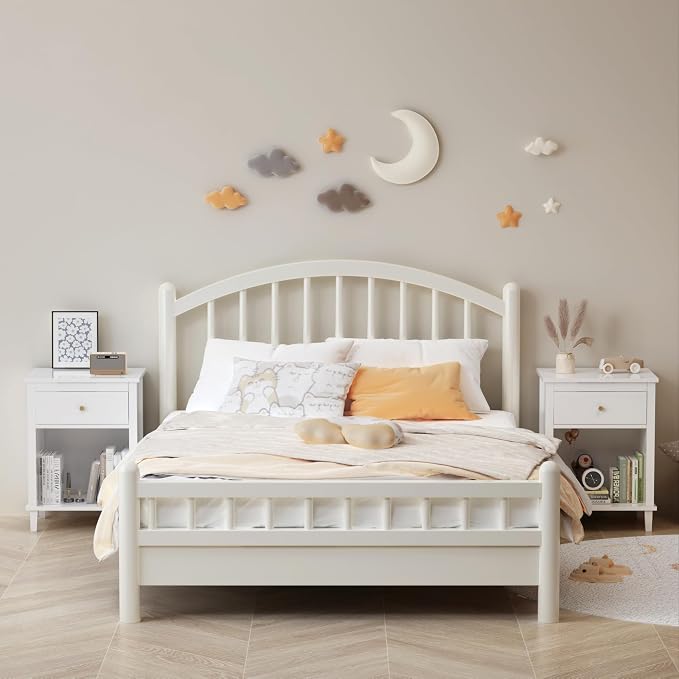Nightstand with Drawer, 26.77''H Wooden Nightstand with Drawer & Open Storage Shelf, Modern Bedside Table for Kids, End Table for Living Room Bedroom, White