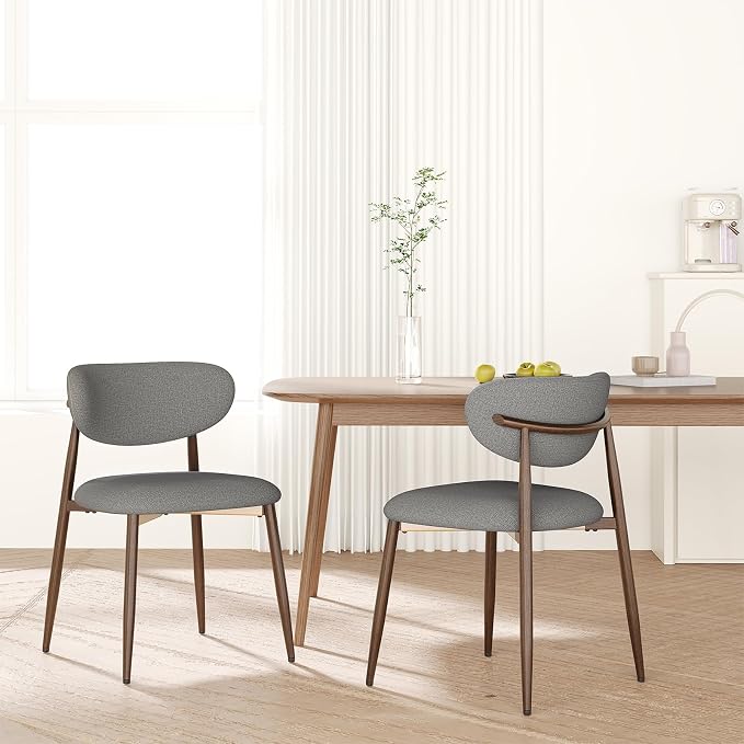 MALOL Dining Chairs Set of 4, Curved Back Kitchen Room Chairs with Metal Legs and Anti Slip Pads, Upholstered Dining Chair for Home and Restaurant, Light Grey
