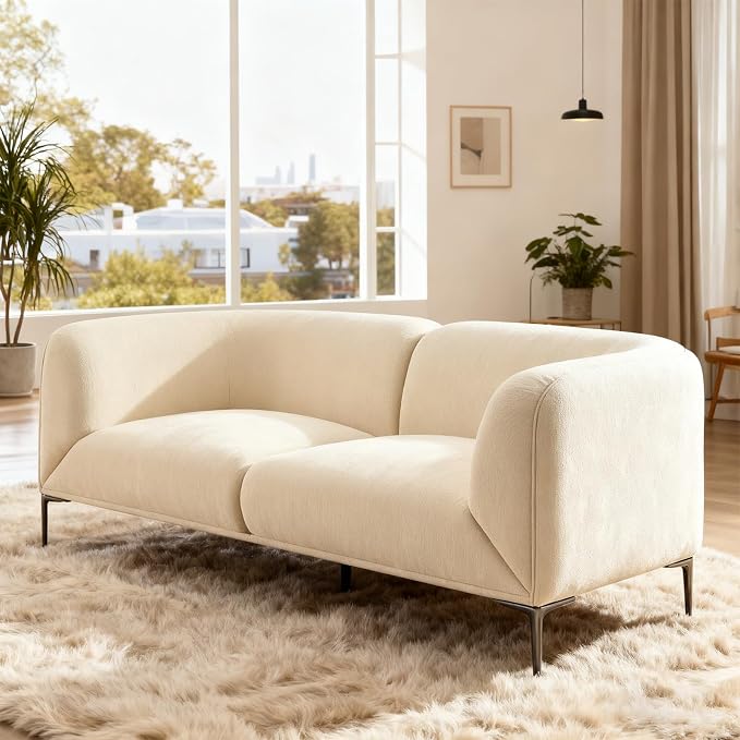82.68" Modern Luxury Fabric Sofa Couch with Metal Legs, Upholstered 3-Seater Sofa for Living Room, Easy Assembly Contemporary Linen Couch, Stylish Comfort Seating for Apartment & Home(White)