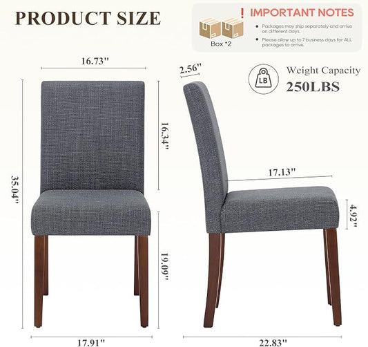 Upholstered Parsons Dining Chairs Set of 4, Modern Dining Room Chairs with Back, Fabric Kitchen Side Chairs with Wood Legs for Dinner Farmhouse Restaurant, Dark Grey