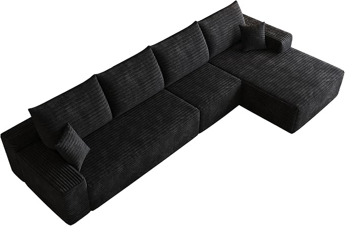 Eafurn 135" Oversized L-Shaped Boneless Sectional Sofa Couch with Chaise, Fluffy Corduroy Modular Couch with Deep Seat,Flexible Combination Corner Sofa & Couch for Living Room, No Assembly