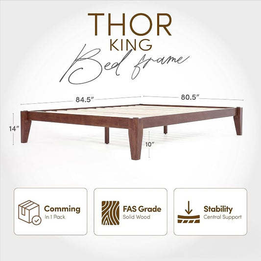 Thor Premium Solid Wood Bed Frame King, Japanese Joinery Bed Frame with Wood Slat Support, Platform Bed, No Box Spring Needed, Easy Assembly, Minimalist & Modern Style (Mahogany)