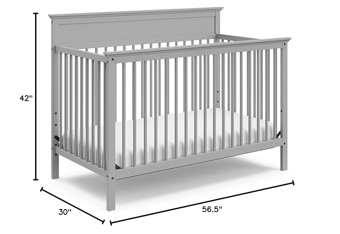 Storkcraft Carmel 5-in-1 Convertible Crib - GREENGUARD Gold Certified, Converts to Toddler Bed & Full-Size Bed, Fits Standard Full-Size Crib Mattress, 4 Adjustable Mattress Heights (Pebble Gray)