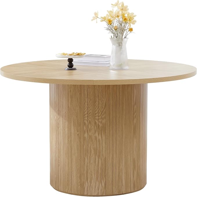 weselon Round Dining Table for 4, Modern Farmhouse Kitchen Table, 47 Inch Small Circle Dining Tables with Wood Strip Base for Kitchen Living Room (Natural)