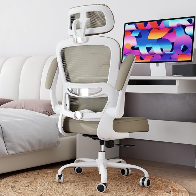 TRALT Office Chair Ergonomic Desk Chair, 330 LBS Home Mesh Office Desk Chairs with Wheels, Comfortable Gaming Chairs (1, Khaki)