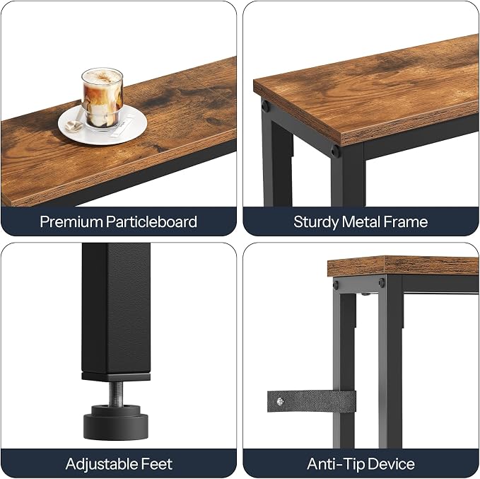 HOOBRO 55.1" Narrow Console Table with Power Outlets, 5.9" Behind Couch Table with Charging Station, Long Sofa Table, Skinny Entryway Table for Living Room, Hallway, Foyer, Rustic Brown BF145UXG01