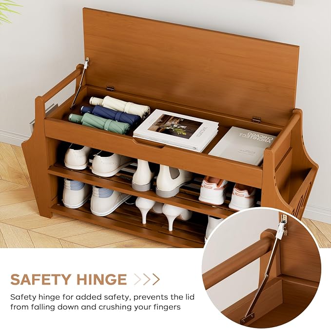 oakvivo 34.3in Shoe Bench, Bamboo 3-Tier Entryway Bench with Storage, Shoe Rack Organizer Holds Up to 330 lb, 34.3 x 11.8 x 18.9 Inches for Entryway Bedroom Closet Living Room Hallway
