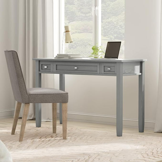SIMPLIHOME Warm Shaker Desk - 48 Inch Wide Solid Wood Writing Desk in Fog Grey, Transitional Home Office Computer Table for Workspace or Study with Flip-Down Keyboard Tray and 2 Drawers