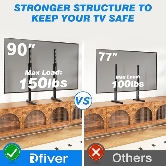 Rfiver Table Top TV Stand with Height Adjustable TV Legs, TV Stands Base with Cable Management for Most 37 to 86 90 Inch Flat or Curved TVs, Steel TV Feet Holds up to 150 lbs, Max VESA 800x600mm